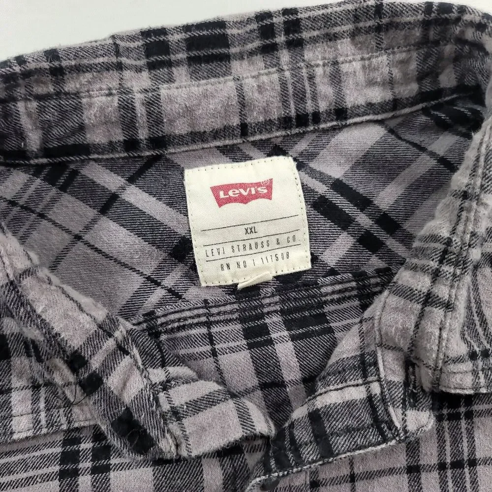 Levis Shirt Mens Large Grey Plaid Long Sleeve‎ Button Up Soft Cotton